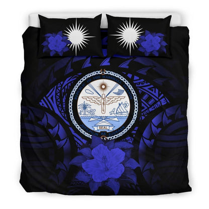 Marshall Islands Duvet Cover Set - Marshall Islands Seal & Dark Blue Hibiscus