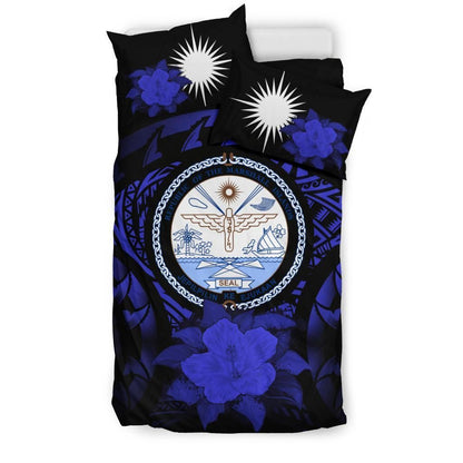 Marshall Islands Duvet Cover Set - Marshall Islands Seal & Dark Blue Hibiscus