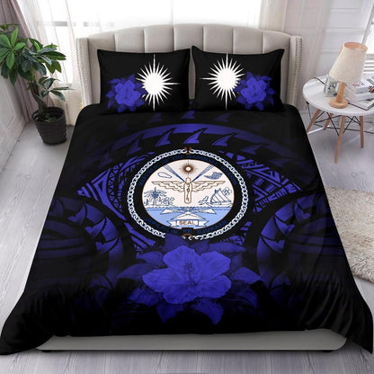 Marshall Islands Duvet Cover Set - Marshall Islands Seal & Dark Blue Hibiscus