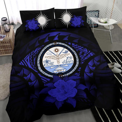 Marshall Islands Duvet Cover Set - Marshall Islands Seal & Dark Blue Hibiscus