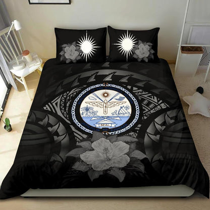 Marshall Islands Duvet Cover Set - Marshall Islands Seal & Gray Hibiscus