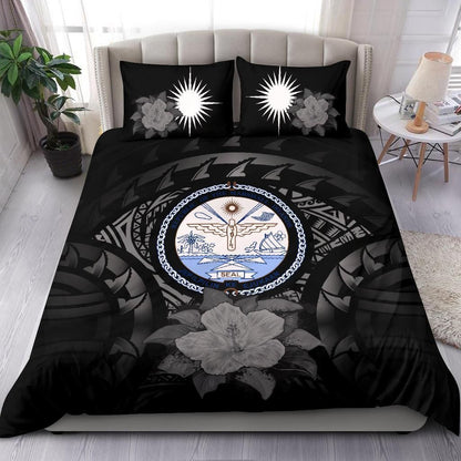 Marshall Islands Duvet Cover Set - Marshall Islands Seal & Gray Hibiscus