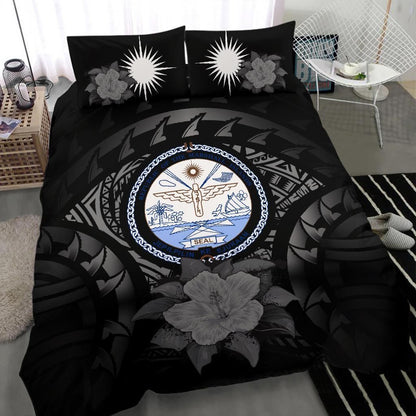 Marshall Islands Duvet Cover Set - Marshall Islands Seal & Gray Hibiscus