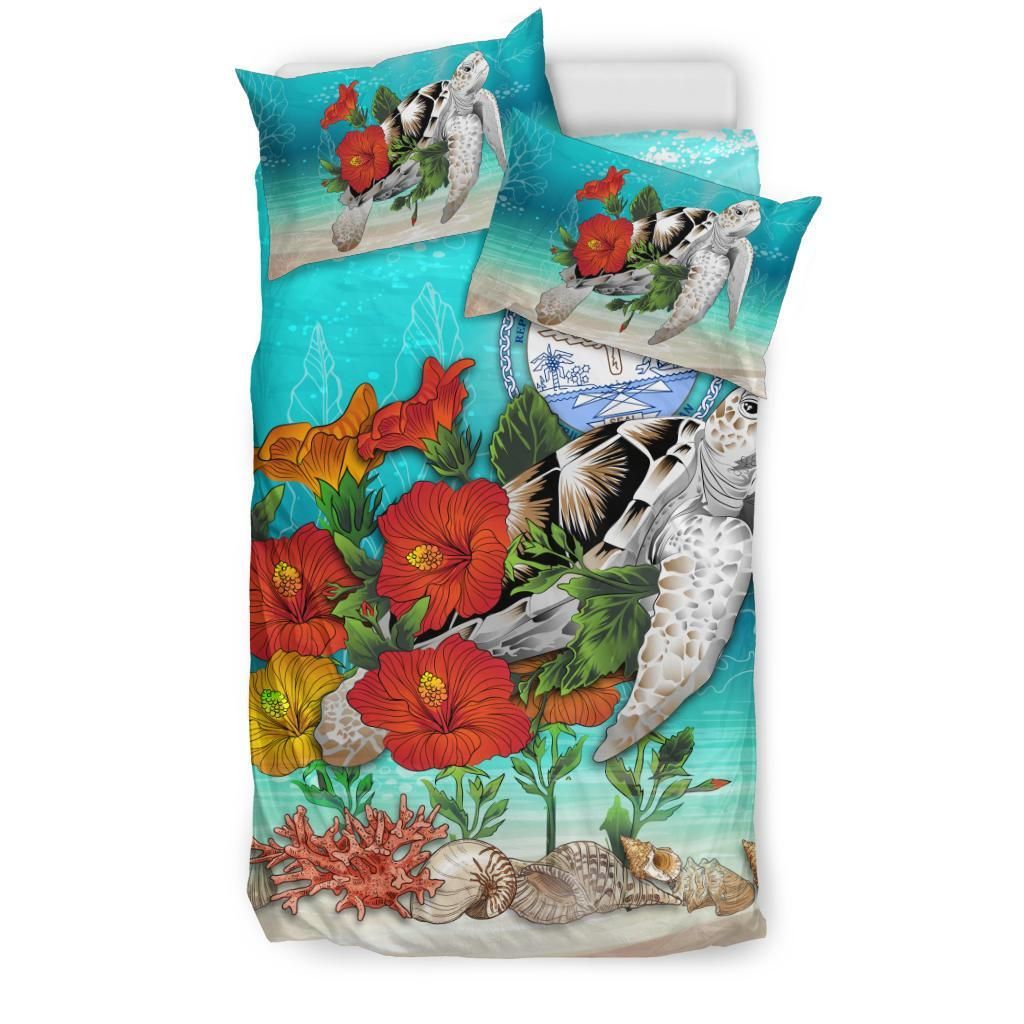 Polynesian Duvet Cover Set - Marshall Islands Bedding Set Ocean Turtle Hibiscus