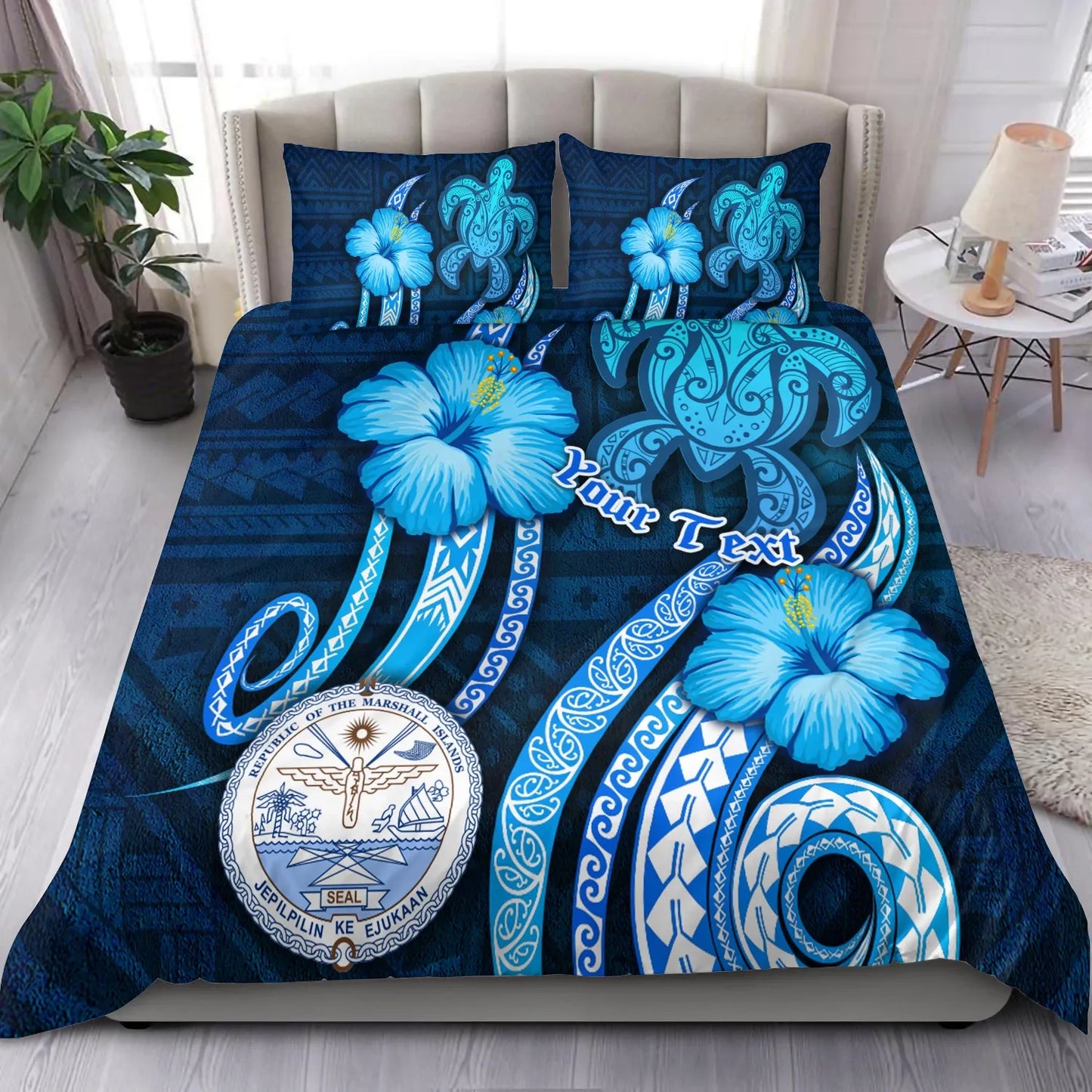 Marshall Islands Personalised Bedding Set - Turtle And Tribal Tattoo Of Polynesian