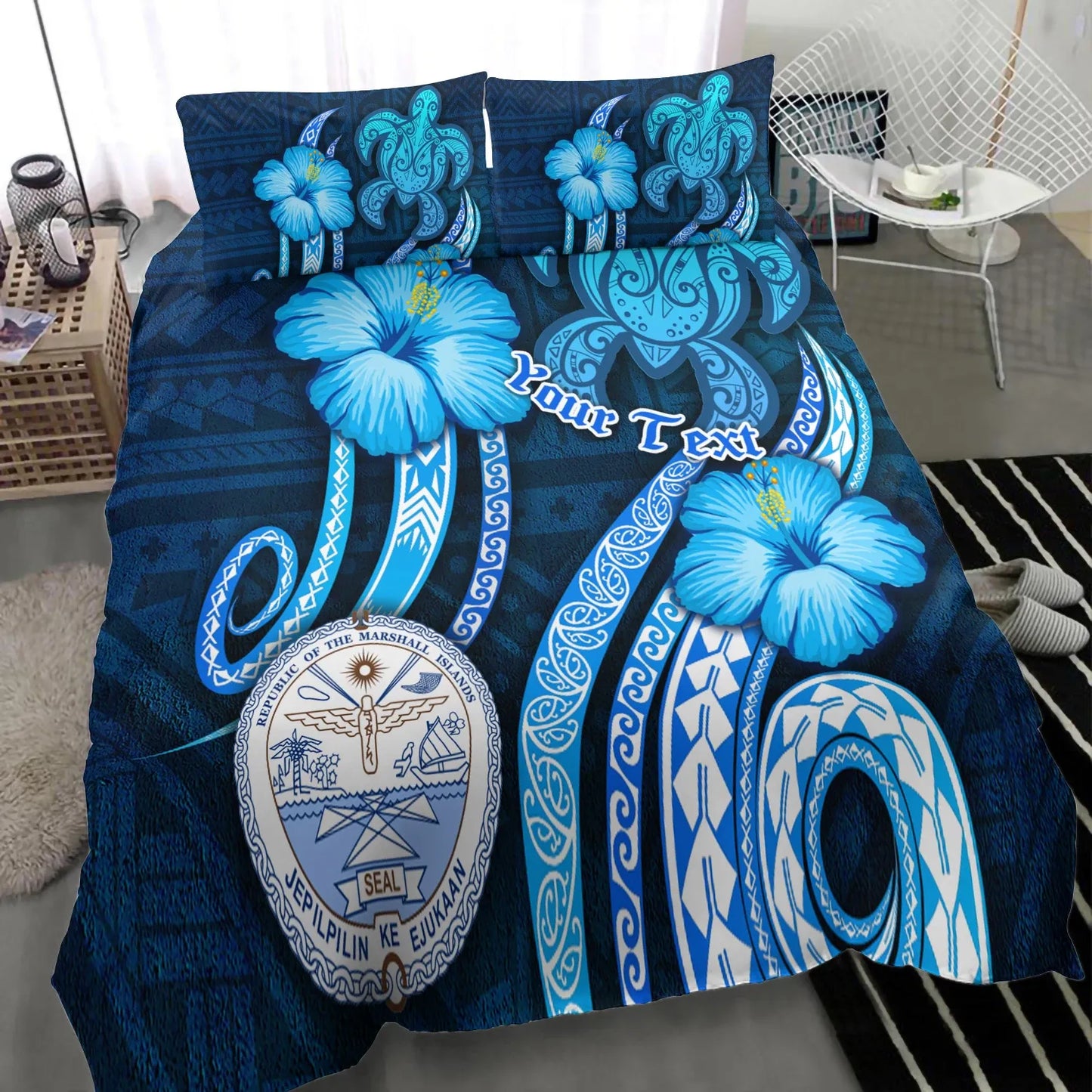 Marshall Islands Personalised Bedding Set - Turtle And Tribal Tattoo Of Polynesian