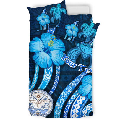 Marshall Islands Personalised Bedding Set - Turtle And Tribal Tattoo Of Polynesian