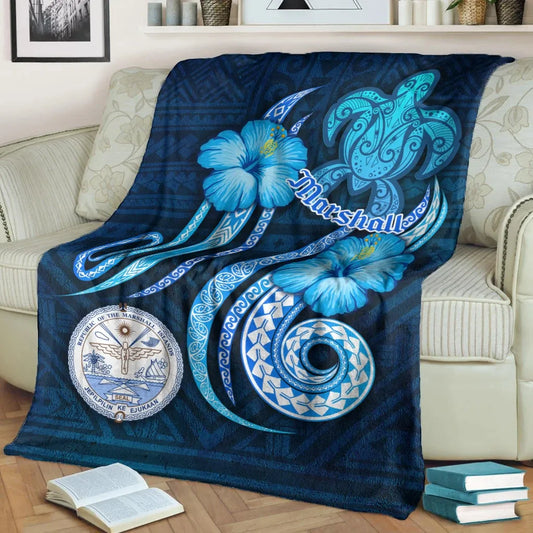 Marshall Islands Premium Blanket - Turtle and Tribal Tattoo Of Polynesian