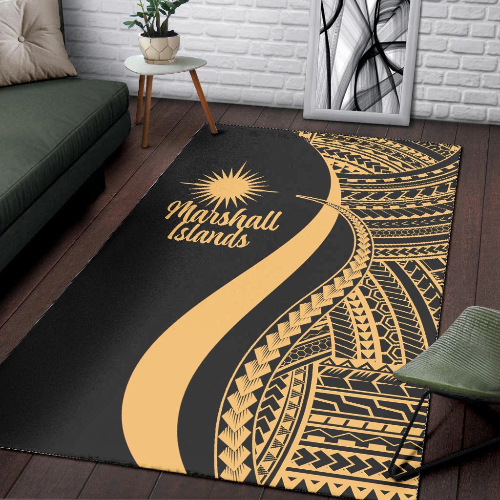Marshall Islandss Area Rug - Gold Polynesian Tentacle Tribal Pattern