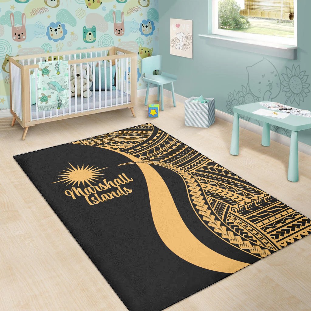 Marshall Islandss Area Rug - Gold Polynesian Tentacle Tribal Pattern
