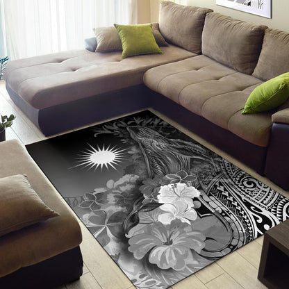 Marshall Islandss Area Rug - Humpback Whale with Tropical Flowers (White)