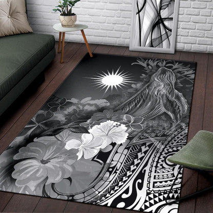 Marshall Islandss Area Rug - Humpback Whale with Tropical Flowers (White)