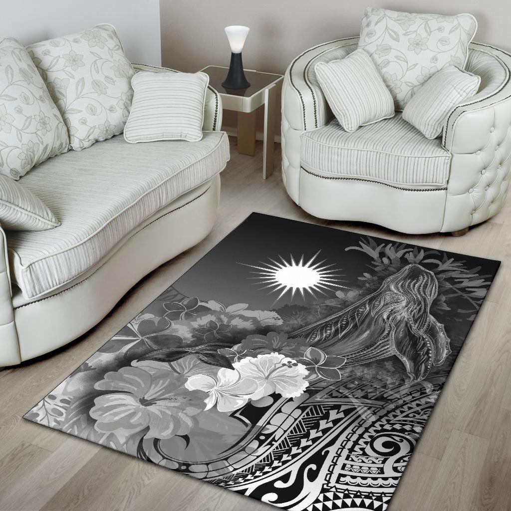 Marshall Islandss Area Rug - Humpback Whale with Tropical Flowers (White)