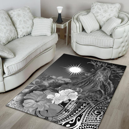 Marshall Islandss Area Rug - Humpback Whale with Tropical Flowers (White)