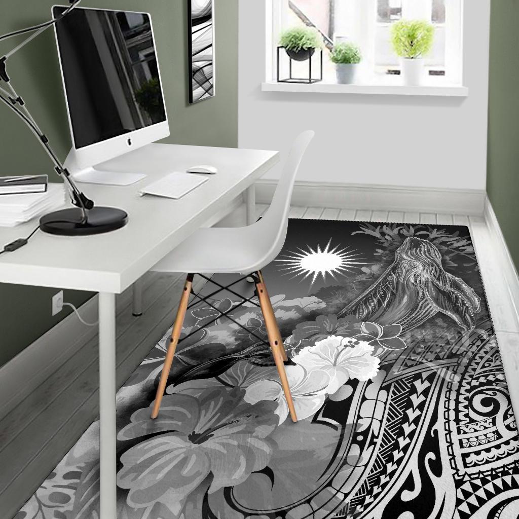 Marshall Islandss Area Rug - Humpback Whale with Tropical Flowers (White)
