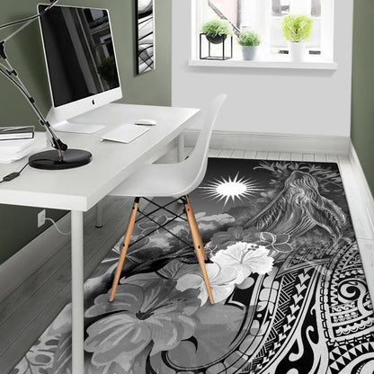 Marshall Islandss Area Rug - Humpback Whale with Tropical Flowers (White)