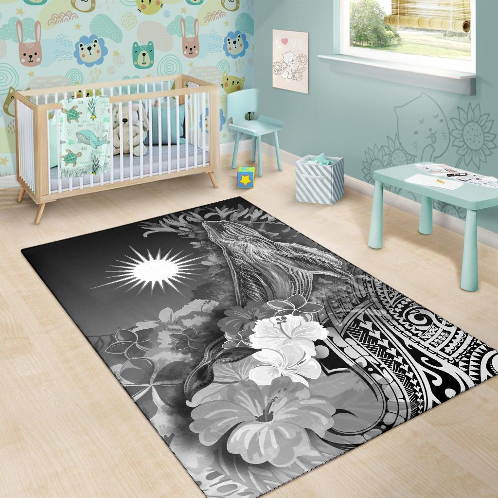 Marshall Islandss Area Rug - Humpback Whale with Tropical Flowers (White)