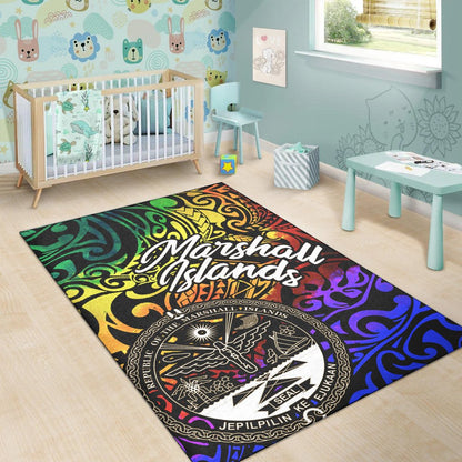 Marshall Islandss Area Rug - Rainbow Polynesian Pattern Crest