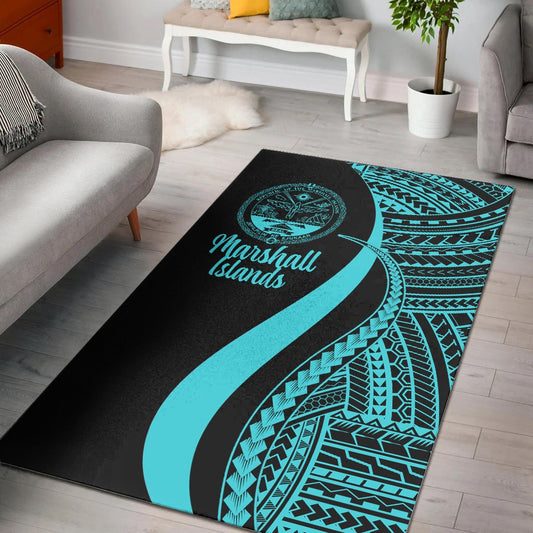 Marshall Islandss Area Rug - Turquoise Polynesian Tentacle Tribal Pattern Crest
