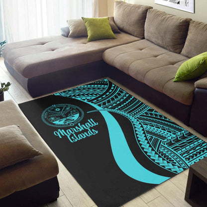 Marshall Islandss Area Rug - Turquoise Polynesian Tentacle Tribal Pattern Crest