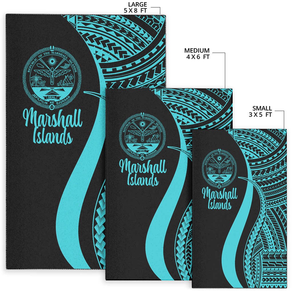 Marshall Islandss Area Rug - Turquoise Polynesian Tentacle Tribal Pattern Crest