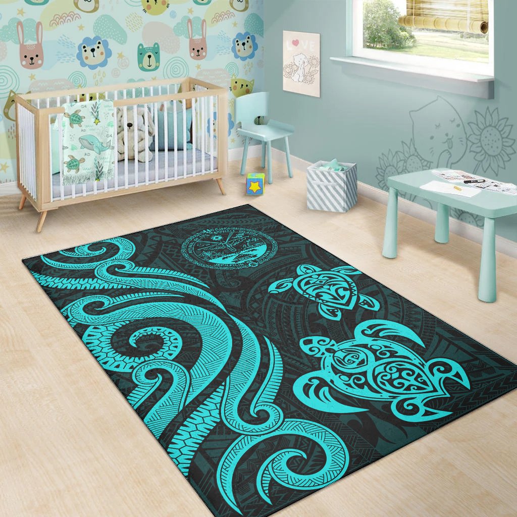 Marshall Islandss Area Rug - Turquoise Tentacle Turtle Crest