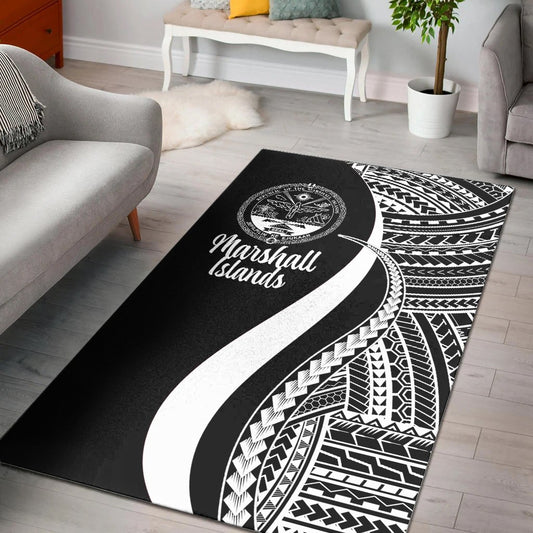 Marshall Islandss Area Rug - White Polynesian Tentacle Tribal Pattern Crest