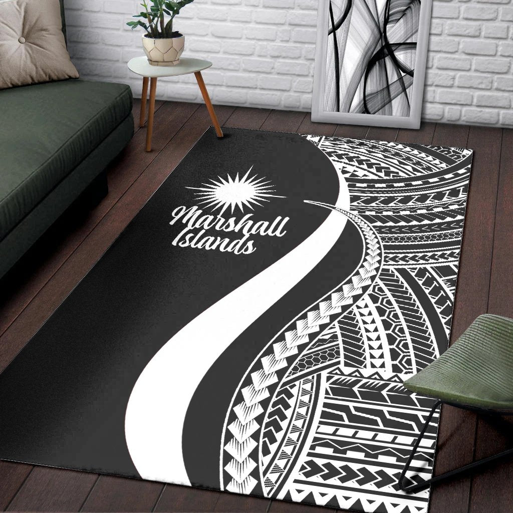 Marshall Islandss Area Rug - White Polynesian Tentacle Tribal Pattern
