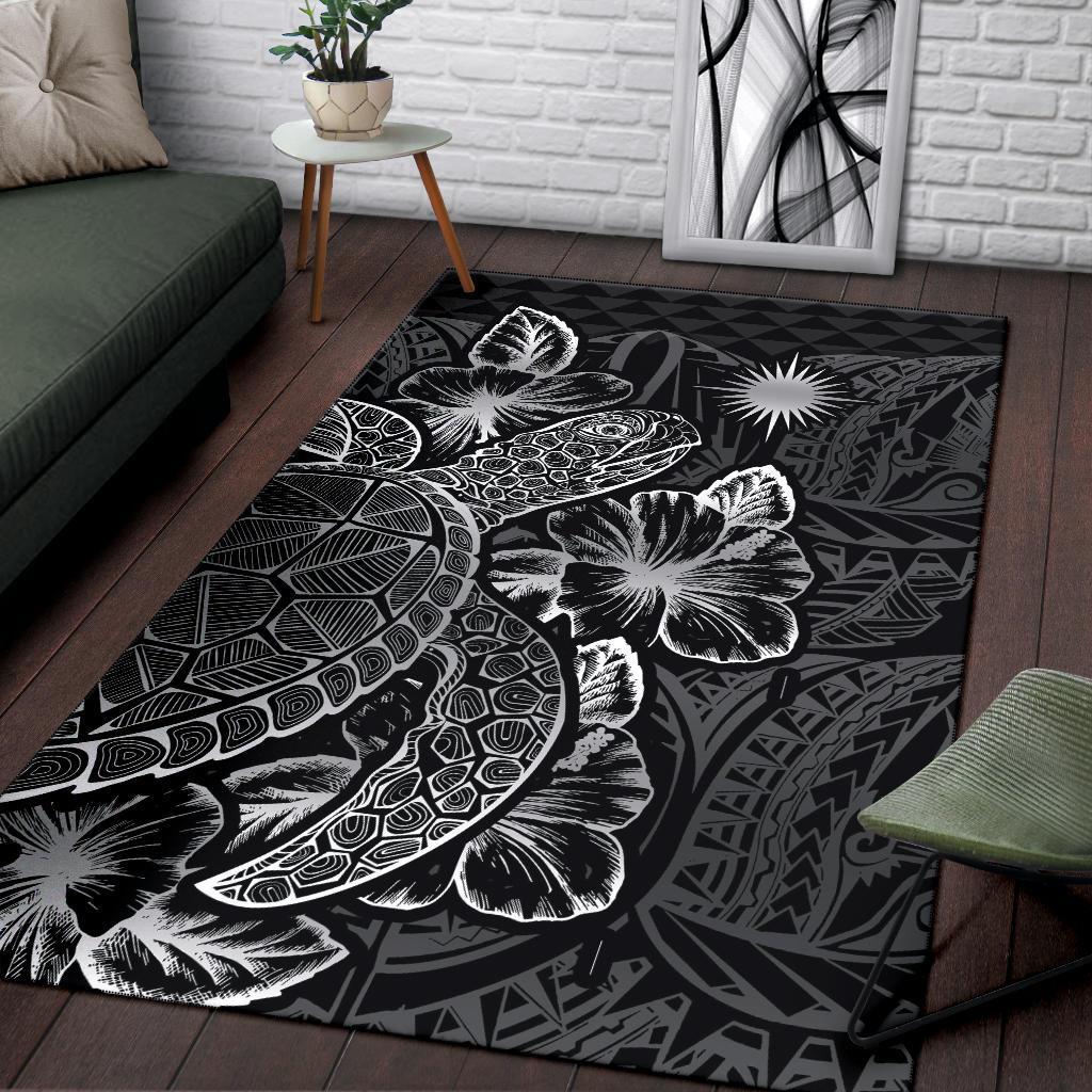 Marshall Islands Area Rugs Turtle Hibiscus Black