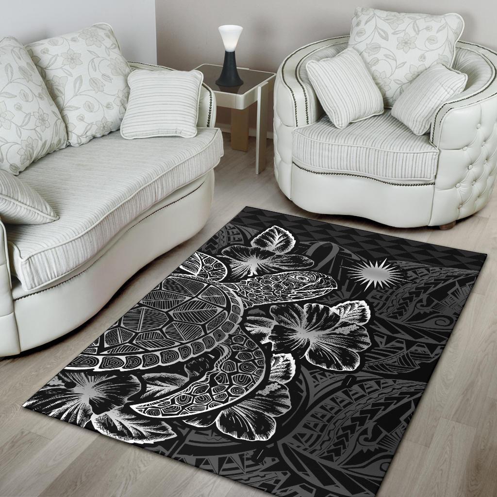 Marshall Islands Area Rugs Turtle Hibiscus Black