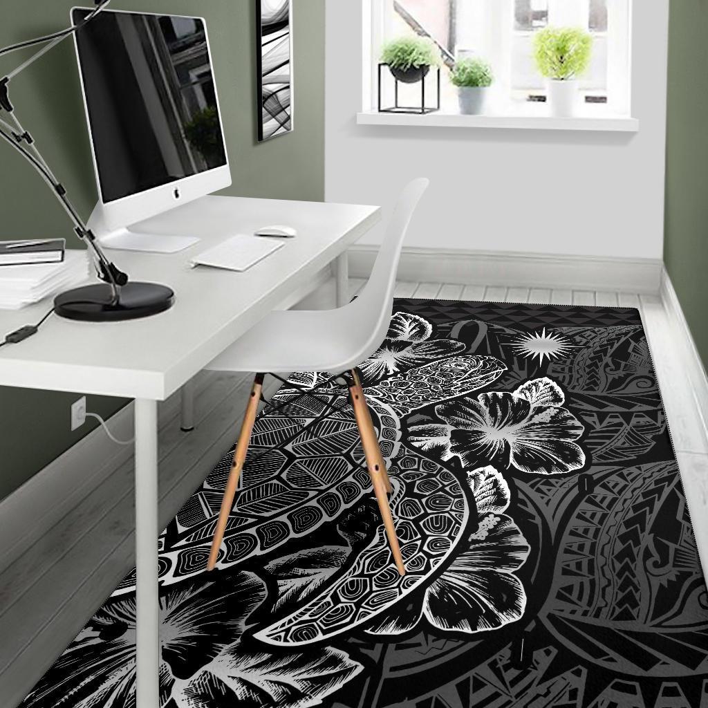 Marshall Islands Area Rugs Turtle Hibiscus Black