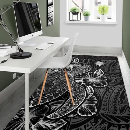 Marshall Islands Area Rugs Turtle Hibiscus Black
