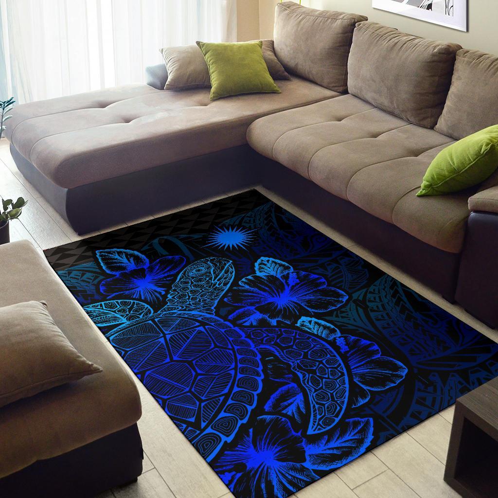 Marshall Islands Area Rugs Turtle Hibiscus Blue