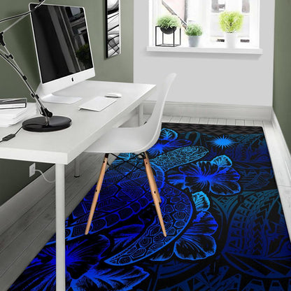 Marshall Islands Area Rugs Turtle Hibiscus Blue