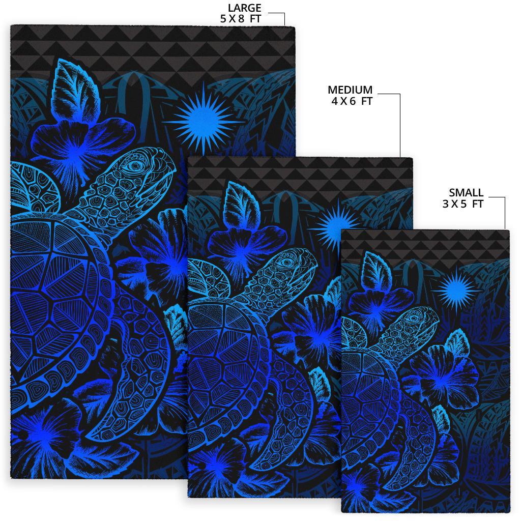 Marshall Islands Area Rugs Turtle Hibiscus Blue