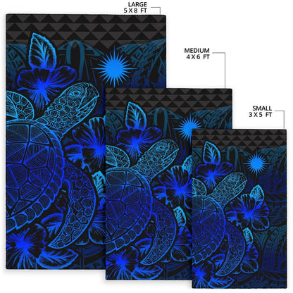 Marshall Islands Area Rugs Turtle Hibiscus Blue