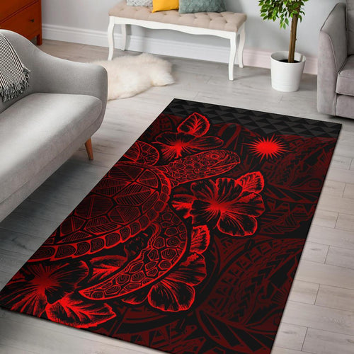 Marshall Islands Area Rugs Turtle Hibiscus Red