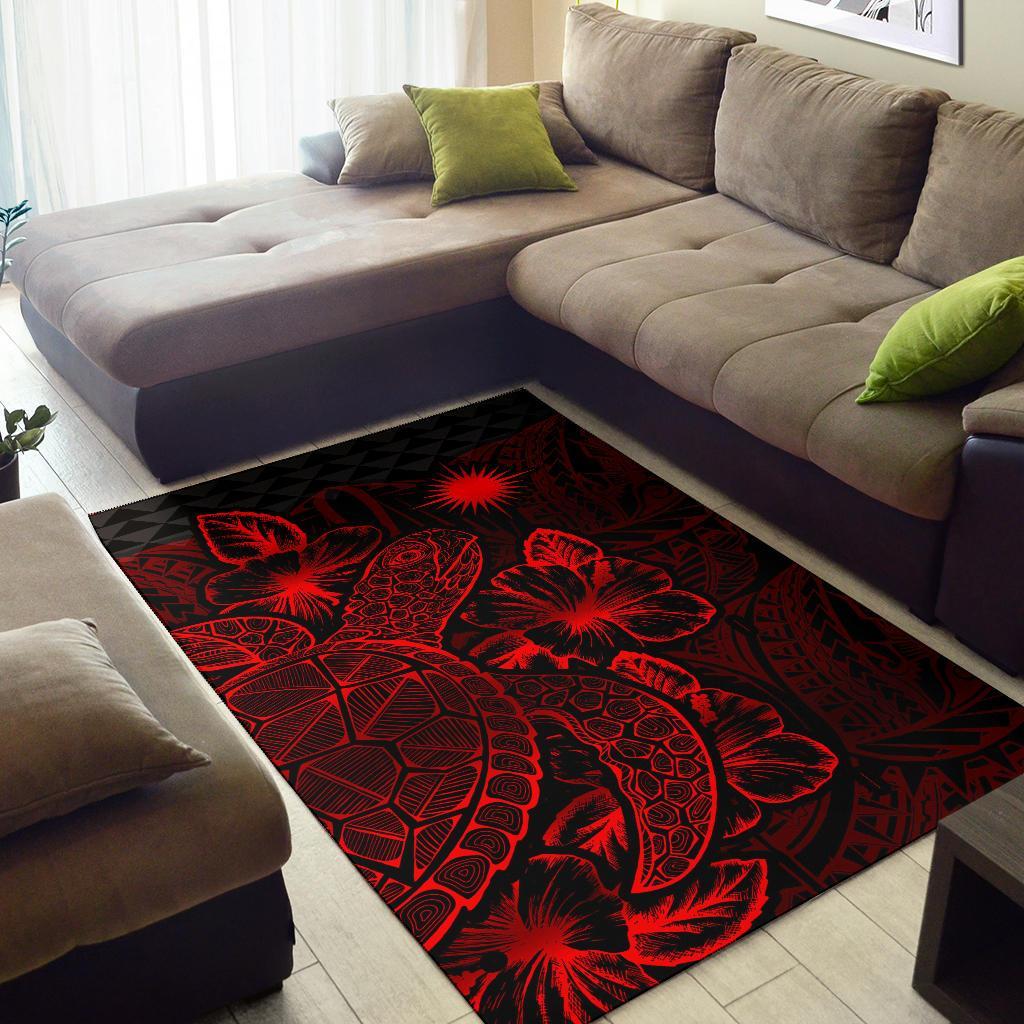 Marshall Islands Area Rugs Turtle Hibiscus Red
