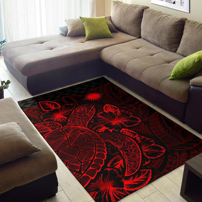 Marshall Islands Area Rugs Turtle Hibiscus Red