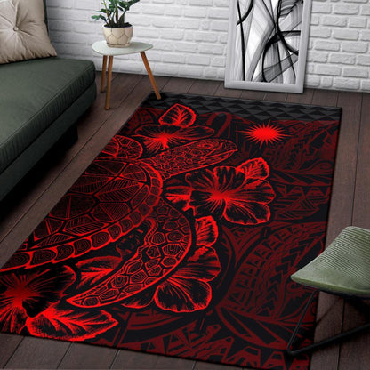 Marshall Islands Area Rugs Turtle Hibiscus Red