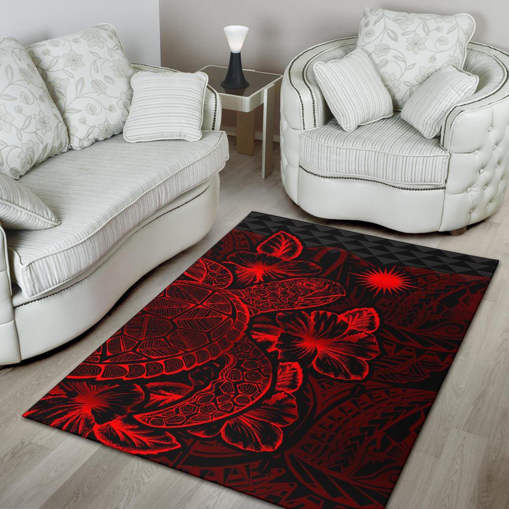 Marshall Islands Area Rugs Turtle Hibiscus Red