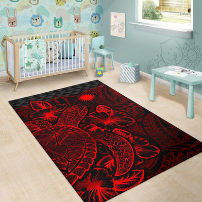 Marshall Islands Area Rugs Turtle Hibiscus Red