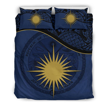 Marshall Islands Duvet Cover Set - Marshall Islands Coat Of Arms & Flag Dark Blue