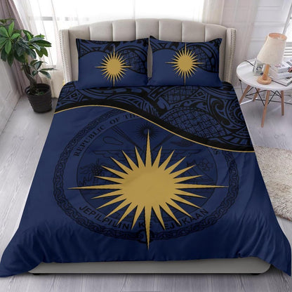 Marshall Islands Duvet Cover Set - Marshall Islands Coat Of Arms & Flag Dark Blue