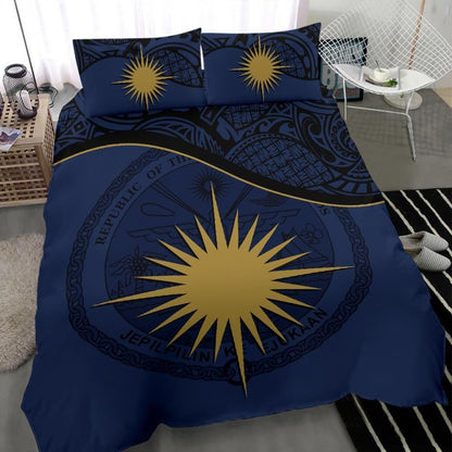 Marshall Islands Duvet Cover Set - Marshall Islands Coat Of Arms & Flag Dark Blue