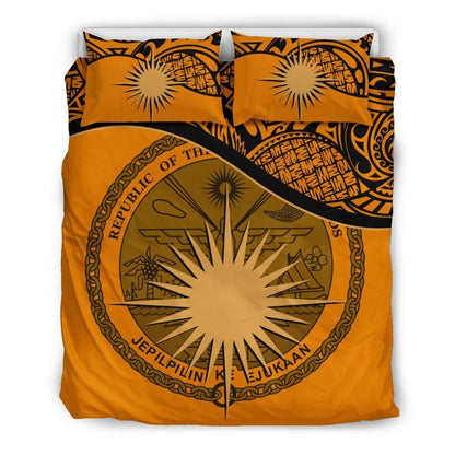 Marshall Islands Duvet Cover Set - Marshall Islands Coat Of Arms & Flag Orange