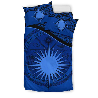 Marshall Islands Duvet Cover Set - Marshall Islands Coat Of Arms & Flag Dark Blue