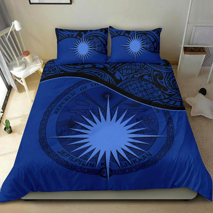 Marshall Islands Duvet Cover Set - Marshall Islands Coat Of Arms & Flag Dark Blue
