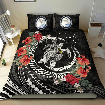 Polynesian Duvet Cover Set - Marshall Islands Bedding Set Polynesia Map Turtle Hibiscus
