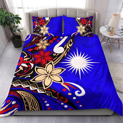 Marshall Islands Bedding Set - Tribal Flower With Special Turtles Blue Color